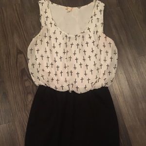 Black and white cross mini dress